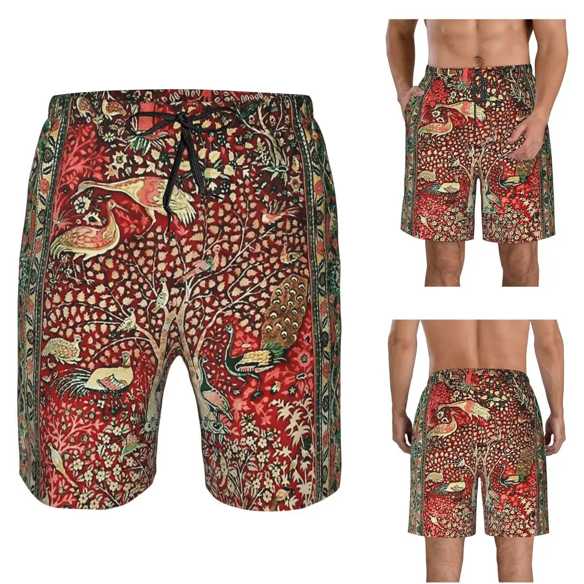 Antique Persian Rug Bird Tree Flowers Ca Trunks Beach Board Shorts Casual Quick Dry Swim Summer Men Pants