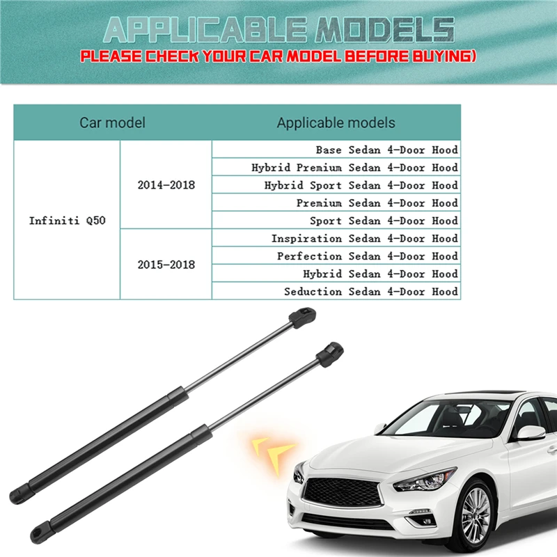 2pcs Car Steel Front Hood Bonnet Lift Support Struts Gas Springs For  Infiniti Q50 Base Hybrid 2014  2015 2016 2017 2018