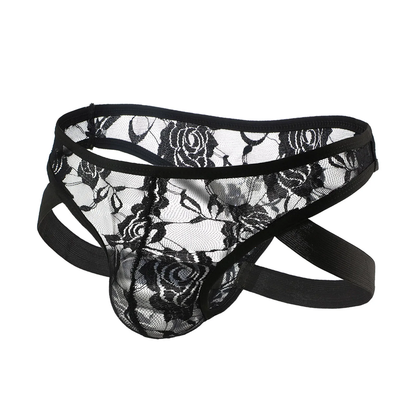 Men\'s Sexy Underwear Sheer Lace Thong Mini Lingerie Double Butthong Panties Men\'s Seat Belt Gay Exotic BDSM Fetish Sissy Bikini