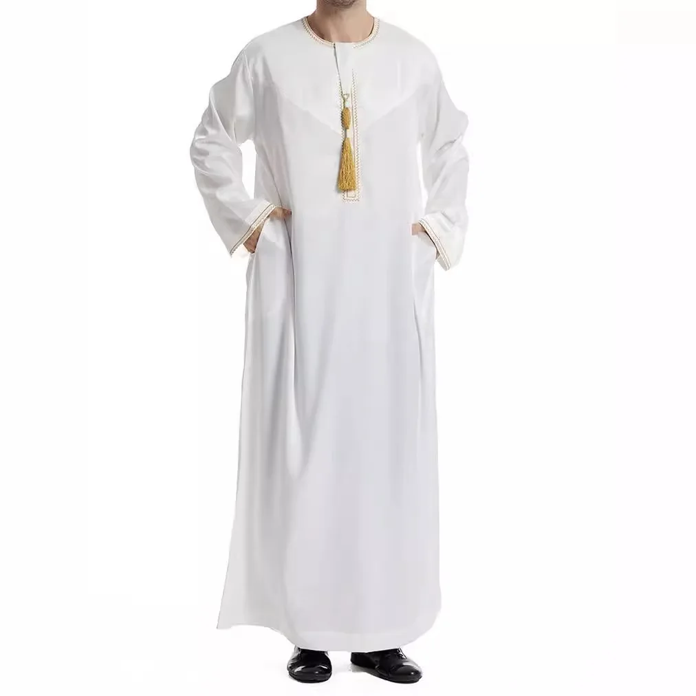 Abbigliamento uomo musulmano islamico Allentato Jubba Thobe Abaya Cerniera frontale Musulmane Homme Caftano Maxi abiti Pakistan Arabia Abito
