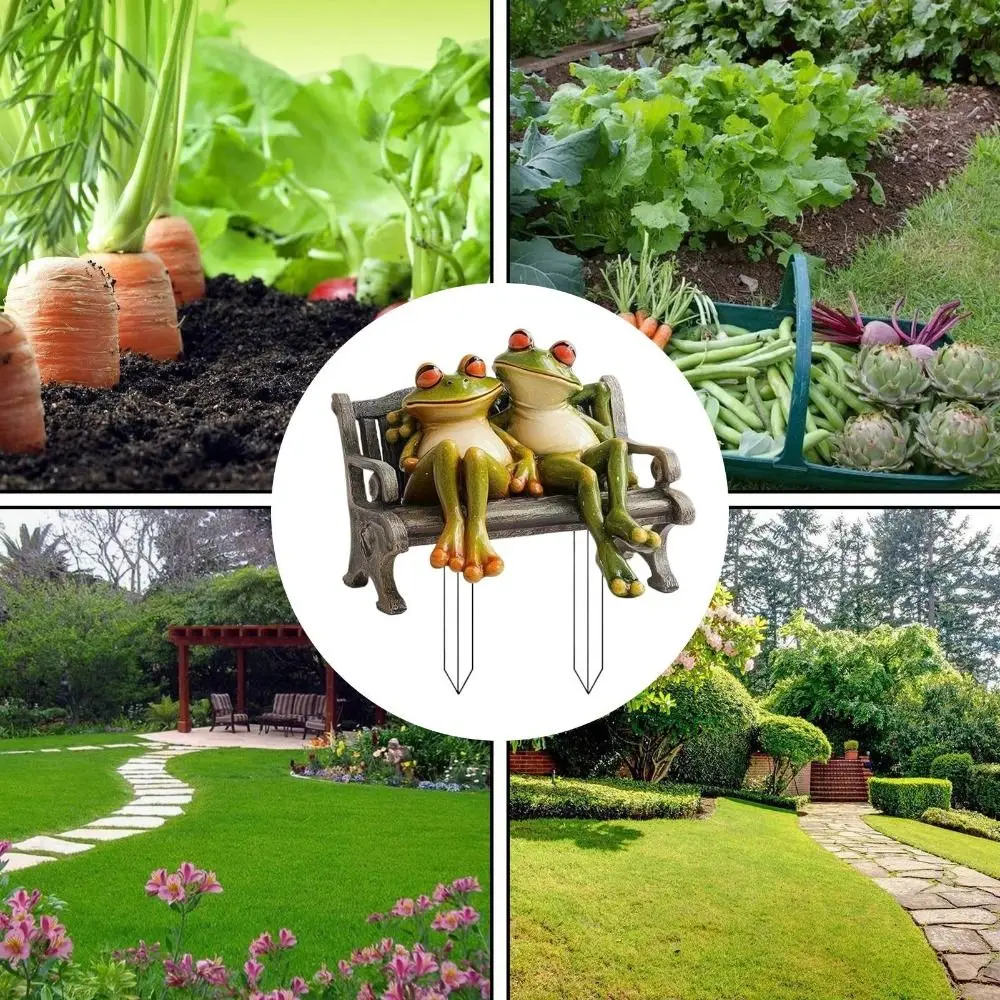 Gifts 2D Flat Garden Frog Decorative Pile Bench Scene Retro Style Garden Frog Couple Sculpture Frog Statue Porch Decor