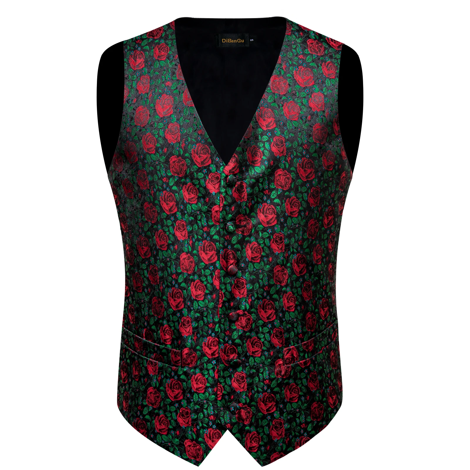 Blumen weste und Krawatten set für Herren, vor gebundene Fliege, Kleid mit quadratischen Manschetten knöpfen, klassische Business-Weste für Männer, 5-tlg – Detail 14