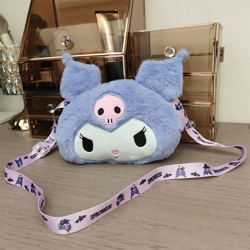 New Cartoon Skull Kuromi Plush Shoulder Bag Japanese Cute Girl Heart Hand Lifting Diagonal Cross Bag Storage Bag view 6