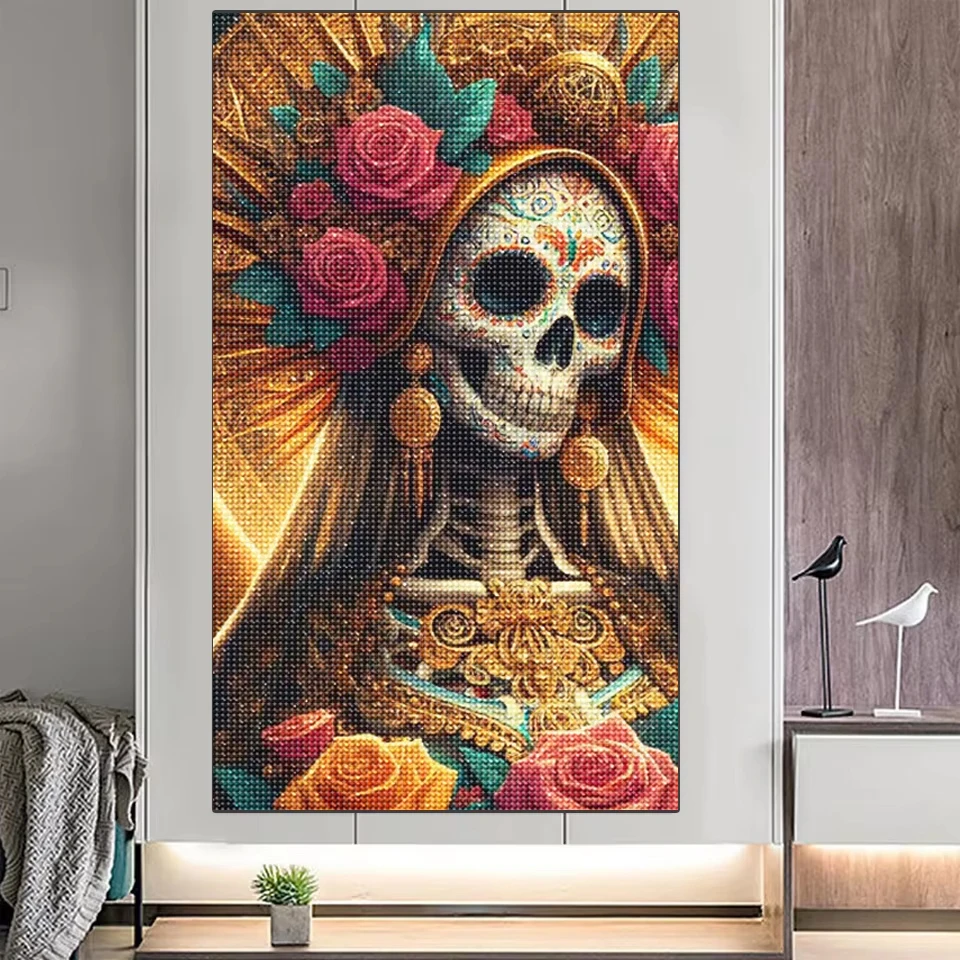 DIY Diamond Art Painting Skeleton Ladies Mosaic Cross Stitch Set Art Flower Rose Gemstone Inlay DIY Gift Decoration Painting