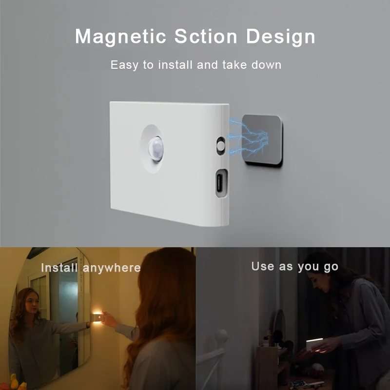 Luz nocturna con Sensor de movimiento de enlace inteligente, lámpara LED de inducción magnética inalámbrica recargable, para pared, hogar,