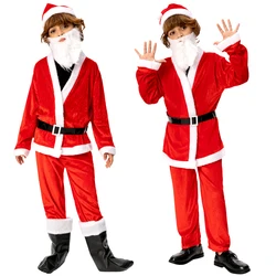 4-13 Years Children Santa Claus Clothes New Year Eve Party Cosplay Costume Set with Hat Beard Belt Shoe Covers