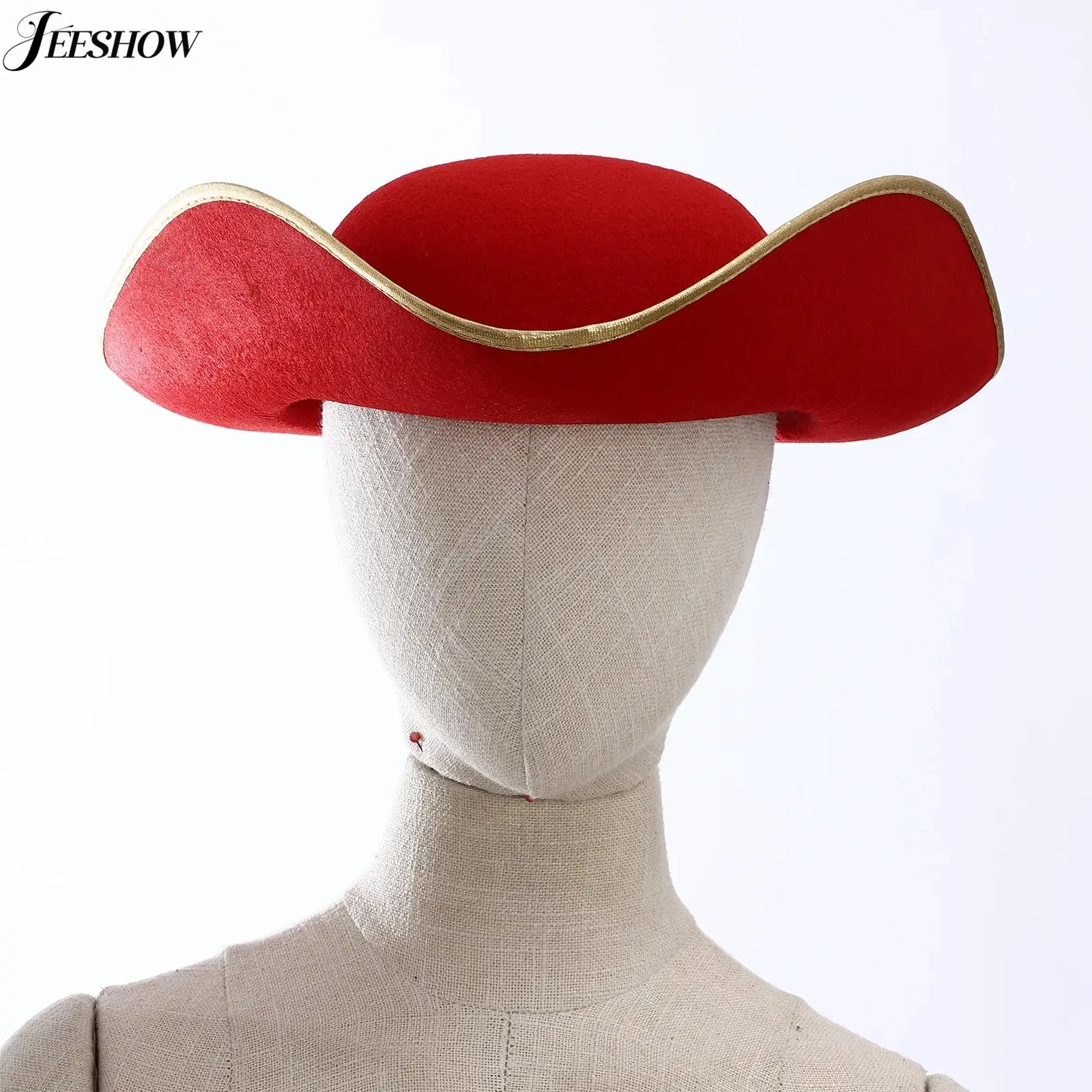 Unisex Halloween Colonial Tricorn Pirate Cosplay Accessory Shiny Metallic Brim Felt Hat Masquerade Theme Party Role Play Costume