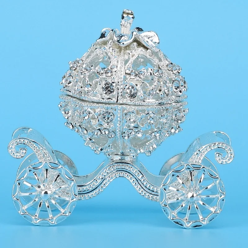 D5 Rhinestone Decorated Pumpkin Carriage Jewelry Box Storage Metal Crafts Gift Tabletop Decoration Office Pumpkin Car Ornaments