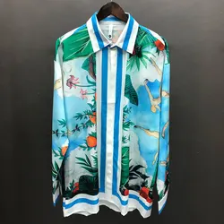 Long Sleeves Men Tops Fall Hawaiian Beach Shirts Streetwear Character Print Shirt Streetwear Hip Hop Camisa Floral Masculina