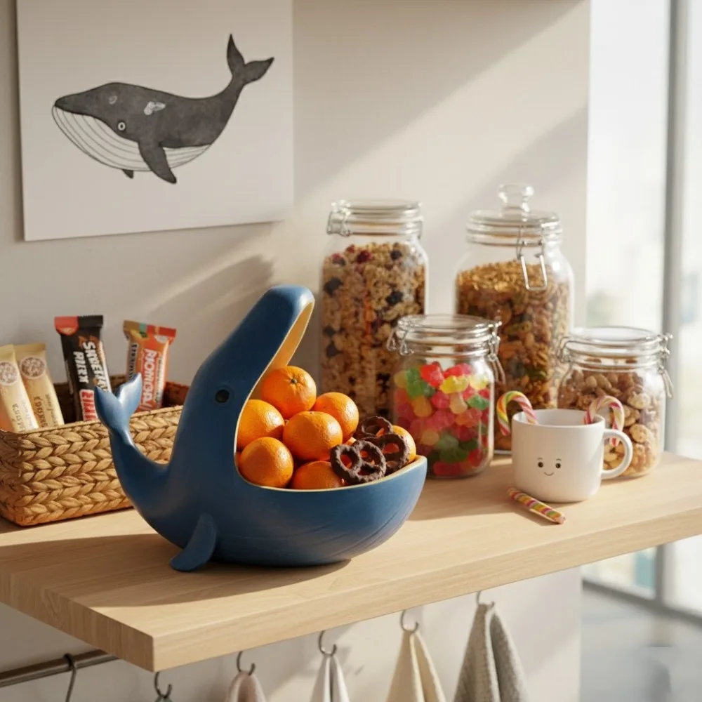 Creative Big Mouth Whale Resin Storage Animal Sculpture Craft Ornament for Home Decoration Gift for Living Room Entrance Hall