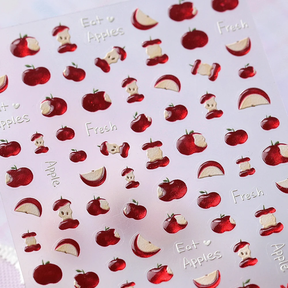 Juicy Red Jelly Tomate Nail Art Sticker Süße Schleife Glitzer Stern Kawaii 5D Obst Selbstklebende Nail Art Aufkleber für Sommer DIY