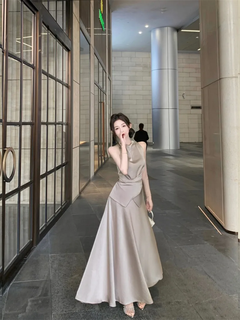 Ele Satin Women's Set High Waist ter Ne Vest And  Skirt Summer Faion Two-Piece Suit Pure Color Casual Wear