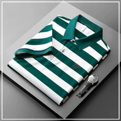 2024 New Fashion Trend Light Luxury Business Stripe Print Casual Loose Oversize Simple Versatile Short Sleeve Polo Shirts