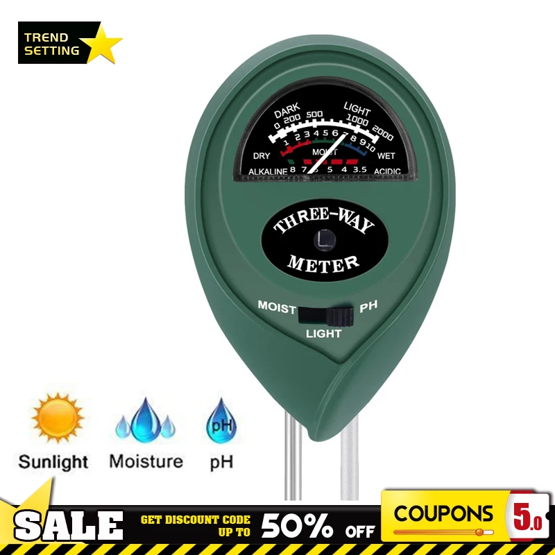 3 In 1 suolo PH Sunlight phmetro Tester giardino sensore di umidità del suolo misuratore di fiori piante acidità umidità PH Monitor Detector