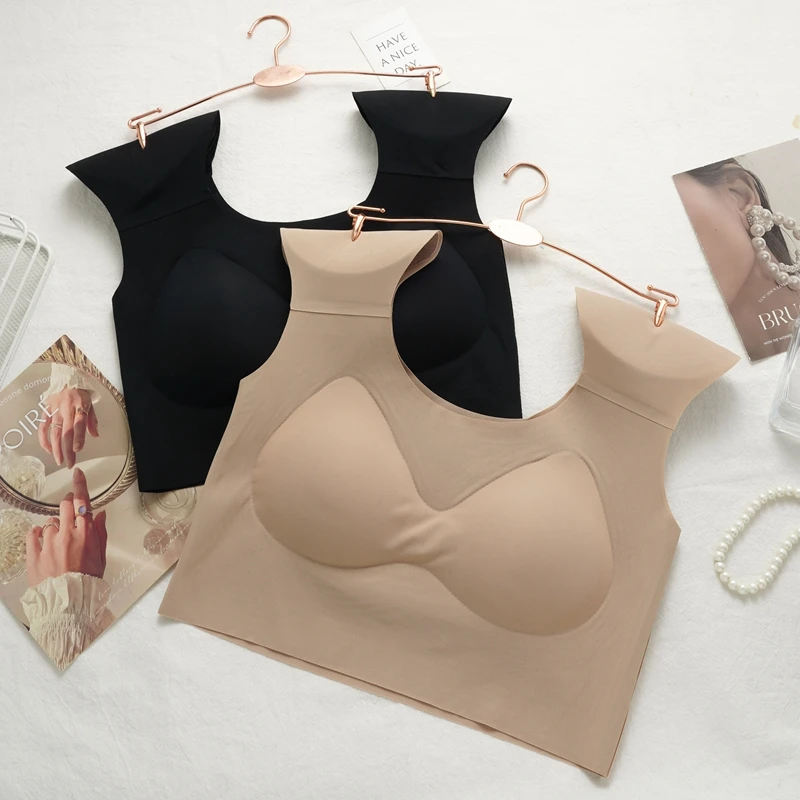 Invisible Seamless Women's Bra with Shoulder Pads Gathered Comfortable Breathable Tops for Women Summer