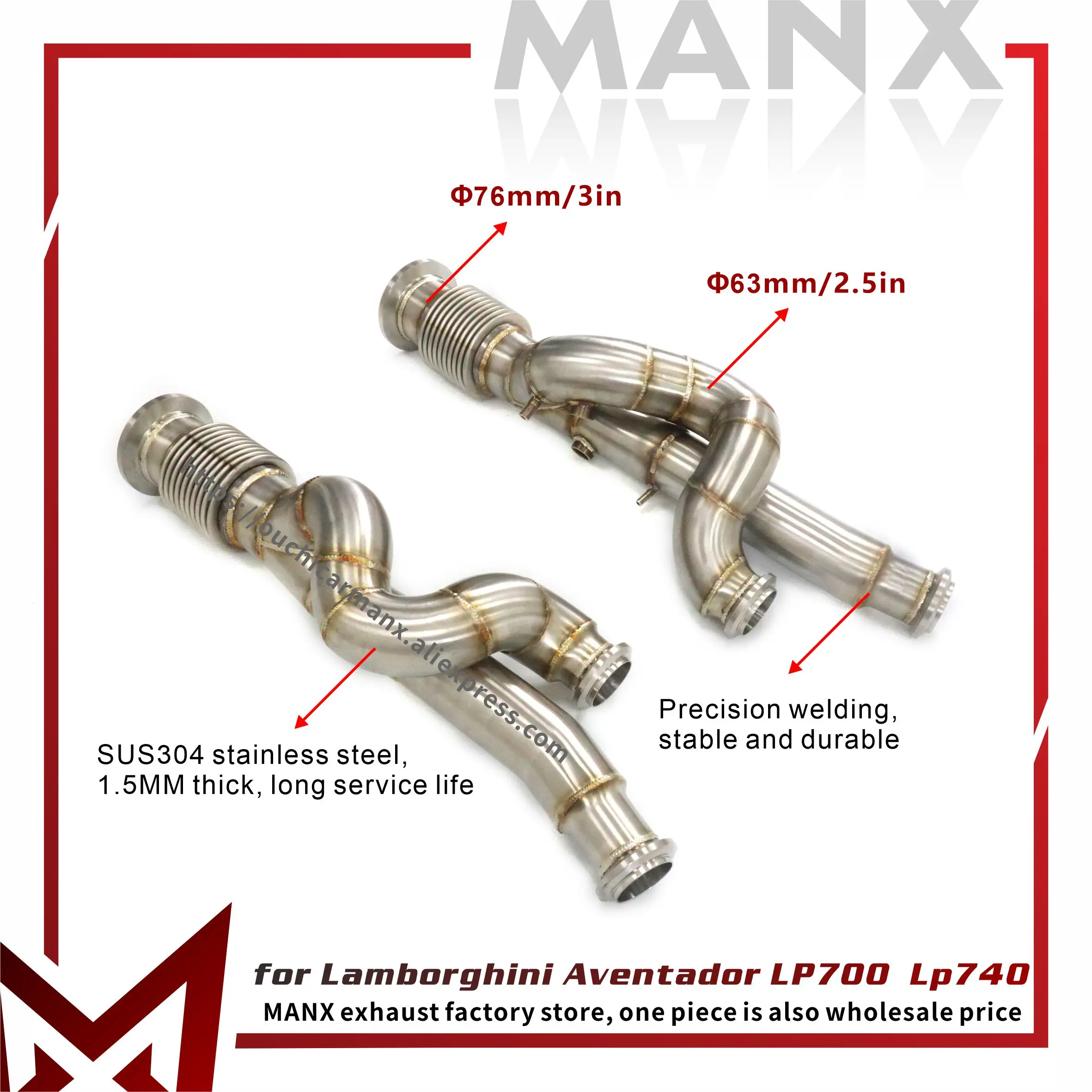 

MANX 304 SS Catless Downpipe для Aventador LP700 LP740 | Высокая производительность + прямая посадка