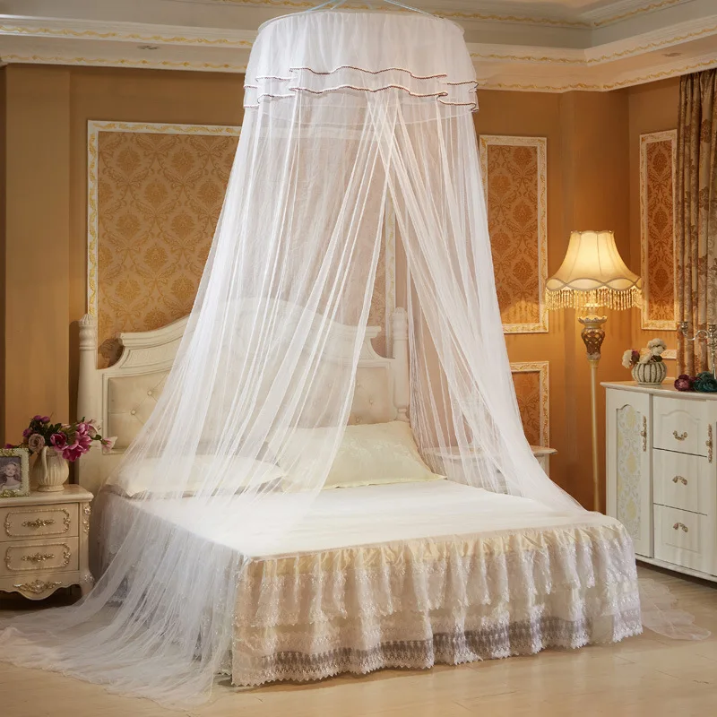 

Princess Style Dome Mosquito Net Lace Trim No Installation Required Polyester Fabric Universal Bedding Protection against Mos...