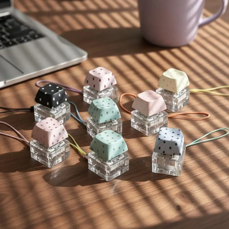 Mechanical Keyboard Switch Charm Pastel Keycap Keyring Clear Base Clicky Fidget Cute Desktop Ornament Toy