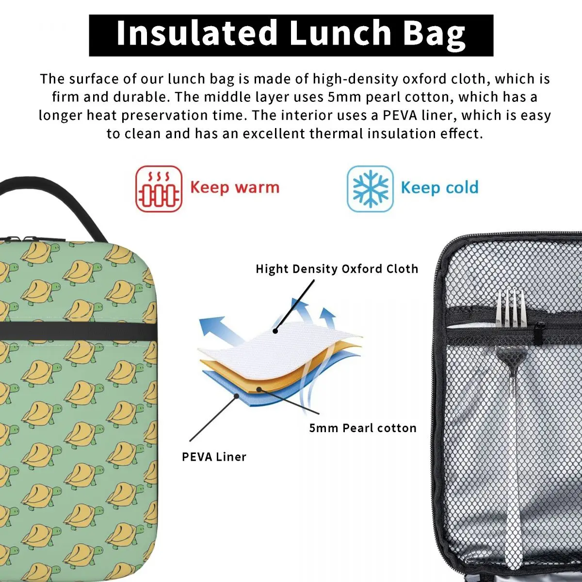 Turtellini Turtle Noodle Cute Tortellini Tortoise Insulated Lunch Bag Women Children Portable Food Boxes Thermal Lunch Box Tote