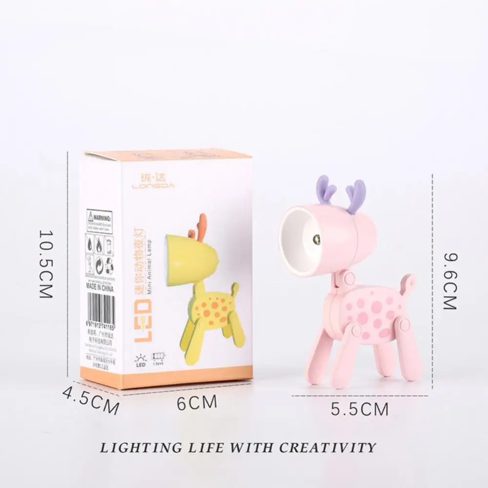 LED Night Light Mini Folding Desk Lamp Cute Pet Lights Dog Deer Dinosaur Flower Portable Night Light Student Living Room Decor