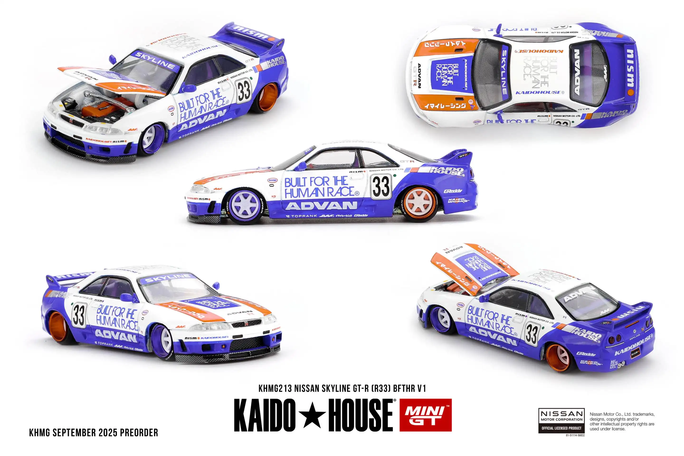 Kaido Huis + MINIGT Nissan Silvia S13-R KAIDO WERKT V1 KHMG232-CH Auto Legering Motorvoertuig Diecast Metaal Model Kinderen Speelgoed Jongens