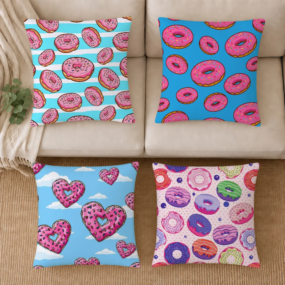 Fun Pink Donut Modern Cushion Cover Soft Pillowcase Double Sided Sofa Home Living Room Decor Bed Hogar Pillowcover Gift