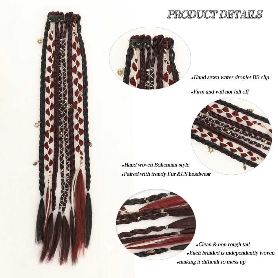 Synthetic Dreadlock Extensions 20inch long European and American fashion hair accessorties with BB clips women Long Hair Extensi