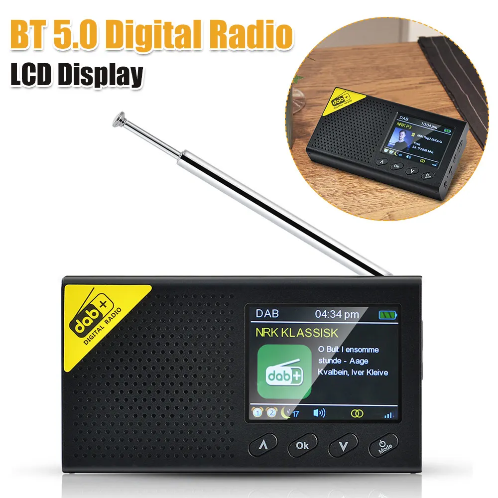 

Цифровое радио DAB FM с 2,4-дюймовым ЖК-дисплеем, Bluetooth 5.0, портативный стереоплеер, аккумулятор 1200 мАч, только для использования в Европе и Австралии