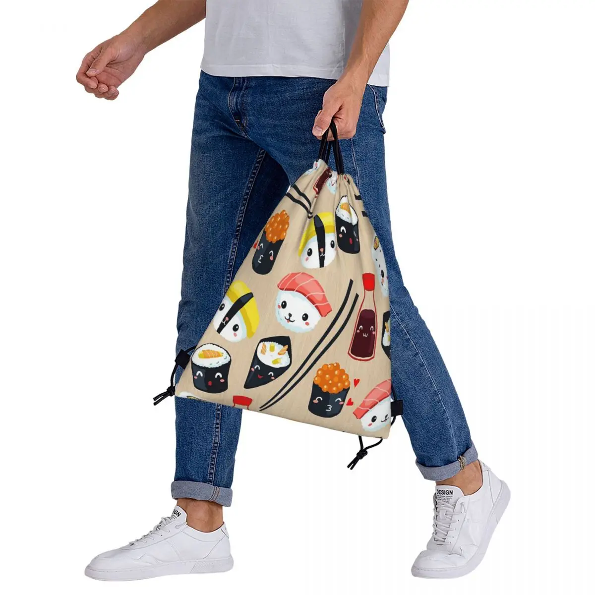 Kawaii Sushi Backpacks Casual Portable Drawstring Bags Drawstring Bundle Pocket Storage Bag Book Bags For Man Woman Students