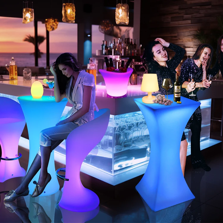 

Multicolor Plastic High Drink Cocktail Table Rgb Night Club Bar Party Wedding Decoration Furniture Glowing Led Cocktail Table