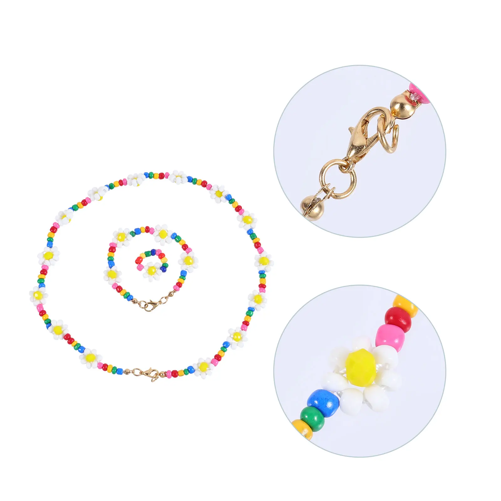 

3pcs /Set Acrylic Bead Necklace Bracelet Ring Set for Girls Kids Toddler Jewelry Dress Up Party Festival Costume Accessories