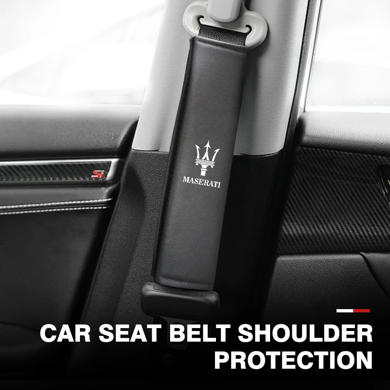 Car Seat Belt Leather Safety Shoulder Cover Protection Pad For Maserati Quattroporte Spyder Levante Coupe GranTurismo