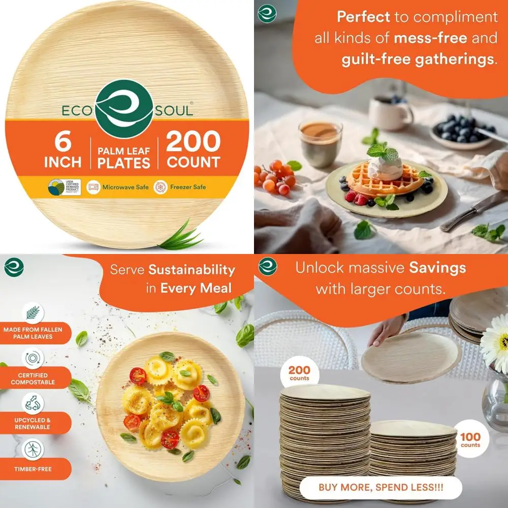

Экологичные биоразлагаемые бамбуковые тарелки, 200 шт., 6-дюймовые круглые, одноразовые, идеально подходят для вечеринок и экологически чистых мероприятий
