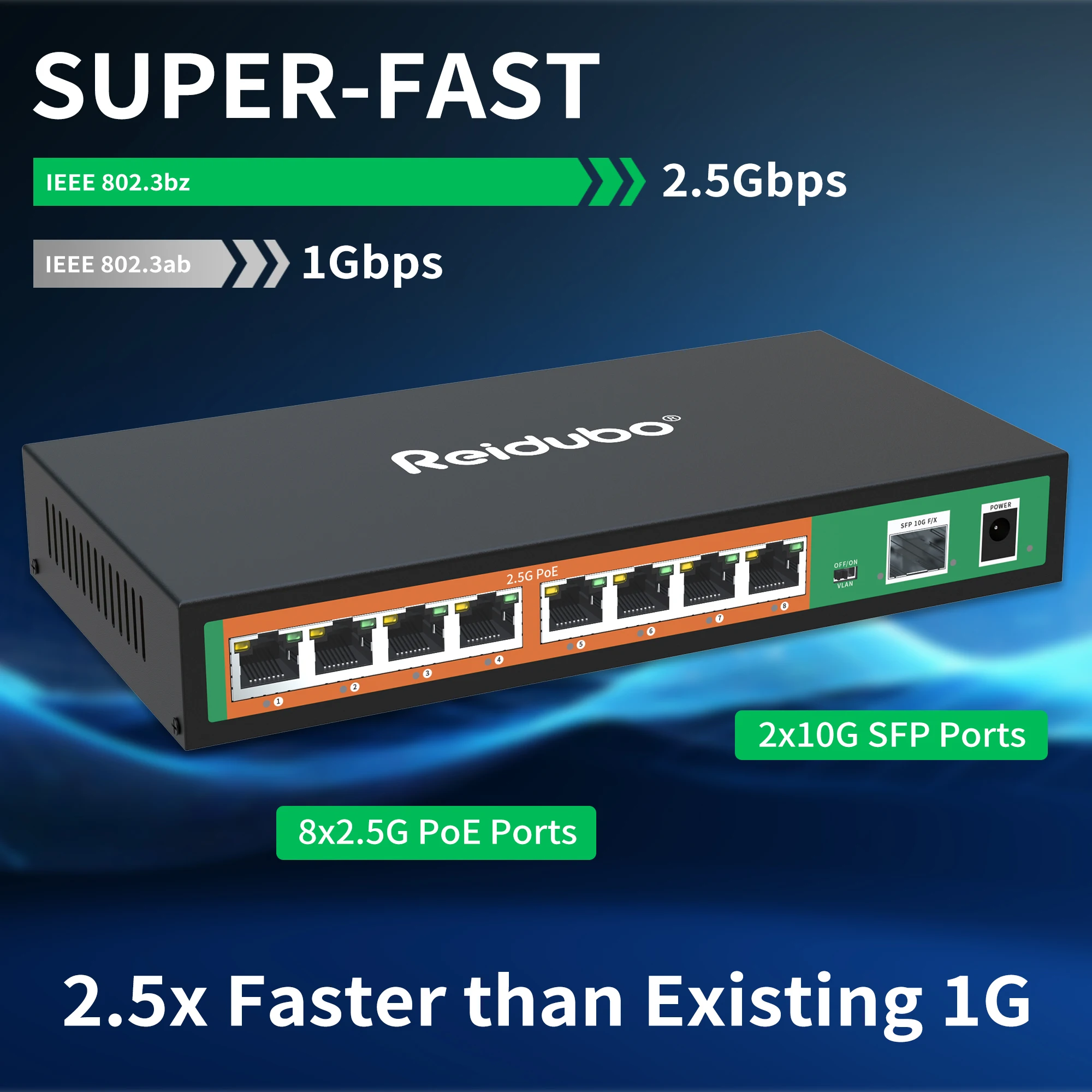 Imagem -05 - Interruptor de Rede Ethernet com Portas 2.5gb 8x2.5g Portas Poe com 10g Sfp Uplink Descontrolado 2.5gb Interruptor de Rede Ethernet Plug And Play Metal Case