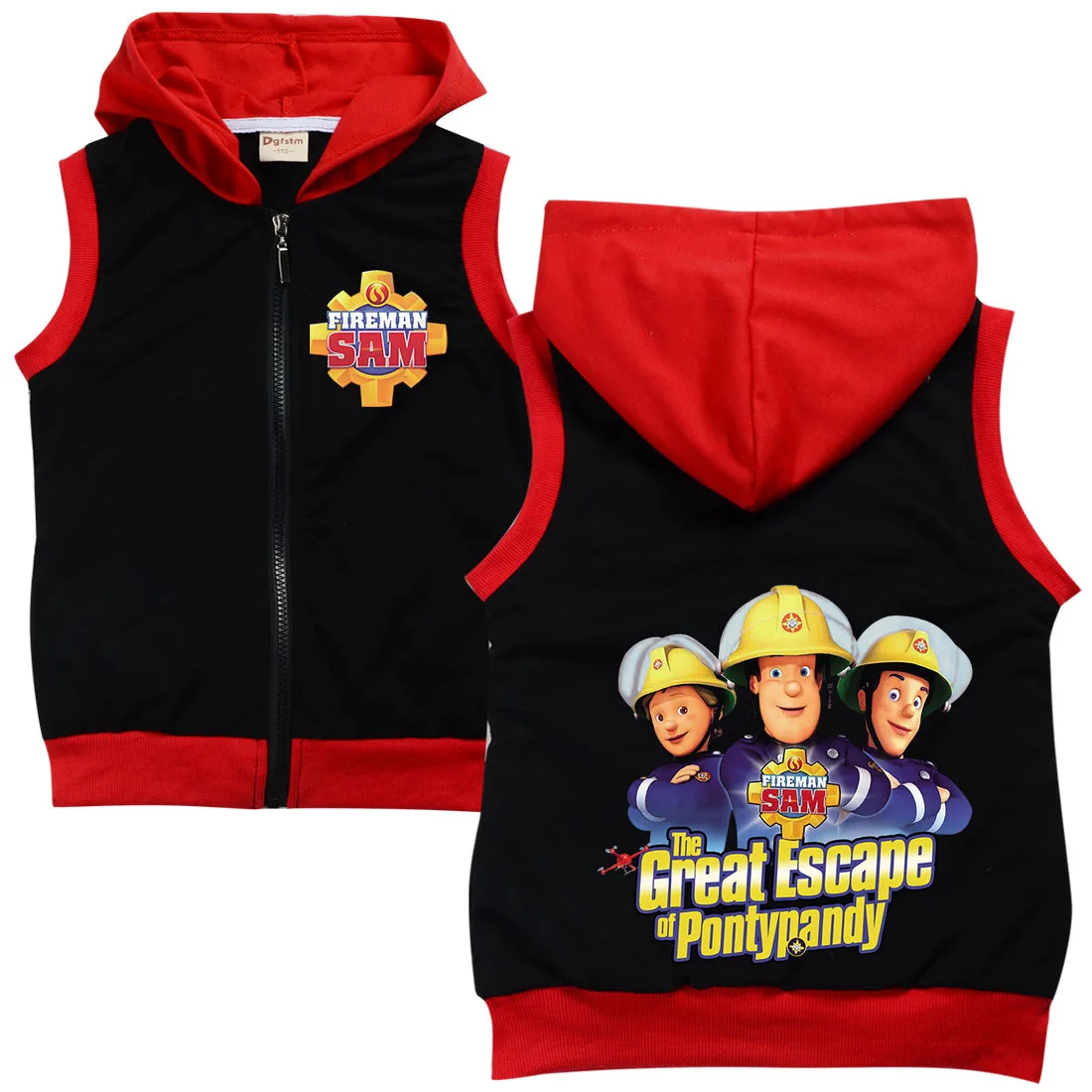 Firefighter Fireman Sam Hoodie Kids Zipper Jacket Baby Boys Hooded Sleeveless Outwear Baby Girls Fashion Clothes Toddler Coat