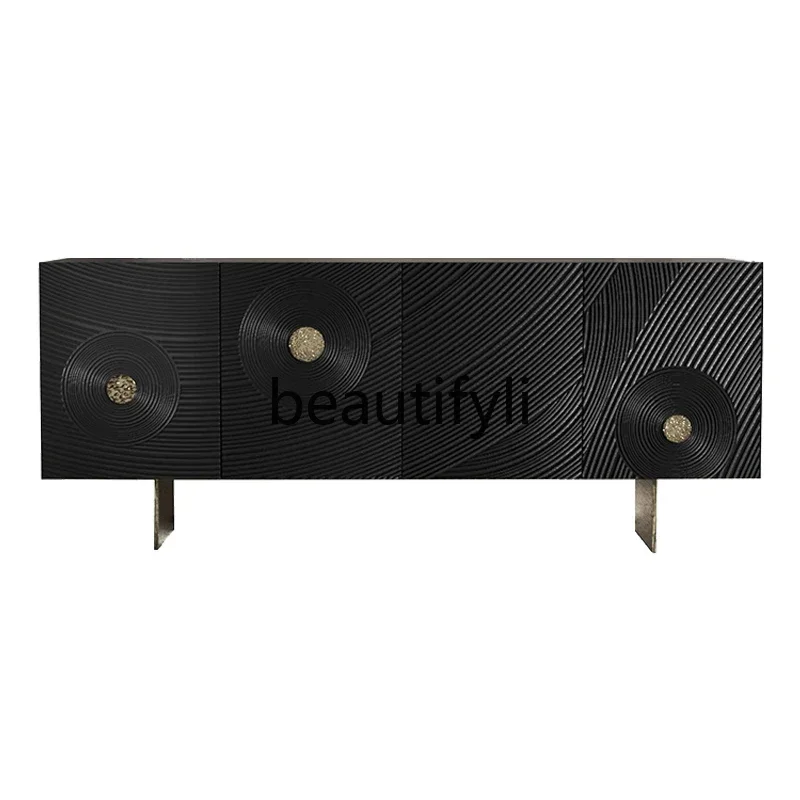 

Nordic retro, minimalist modern solid wood carving flower chest side cabinet acrylic