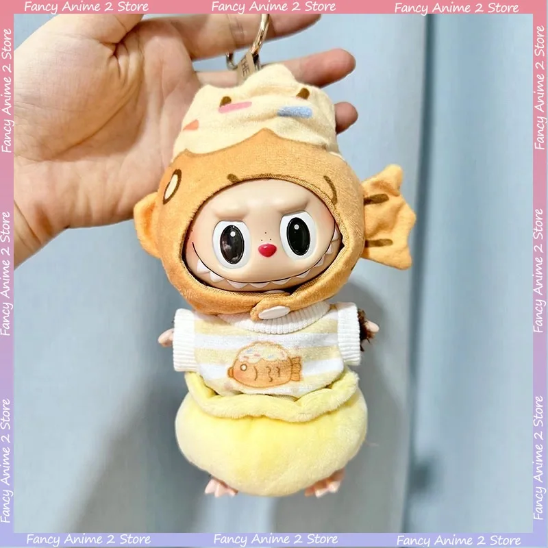 

Cute Taiyaki Bread Clothes Set for 17cm Labubu Mini Plush Dolls Funny Short Sleeve Headwear Outfits Fashion Dolls Accessories