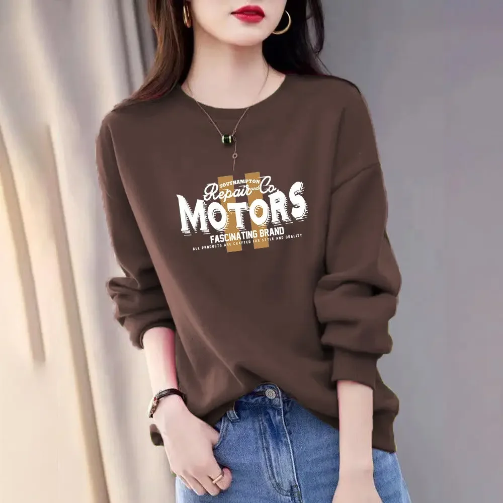 

2023 Autumn and Winter Women's New Commuter Casual Loose Print Round Neck Long Sleeve Comfortable Versatile Pullover Tops