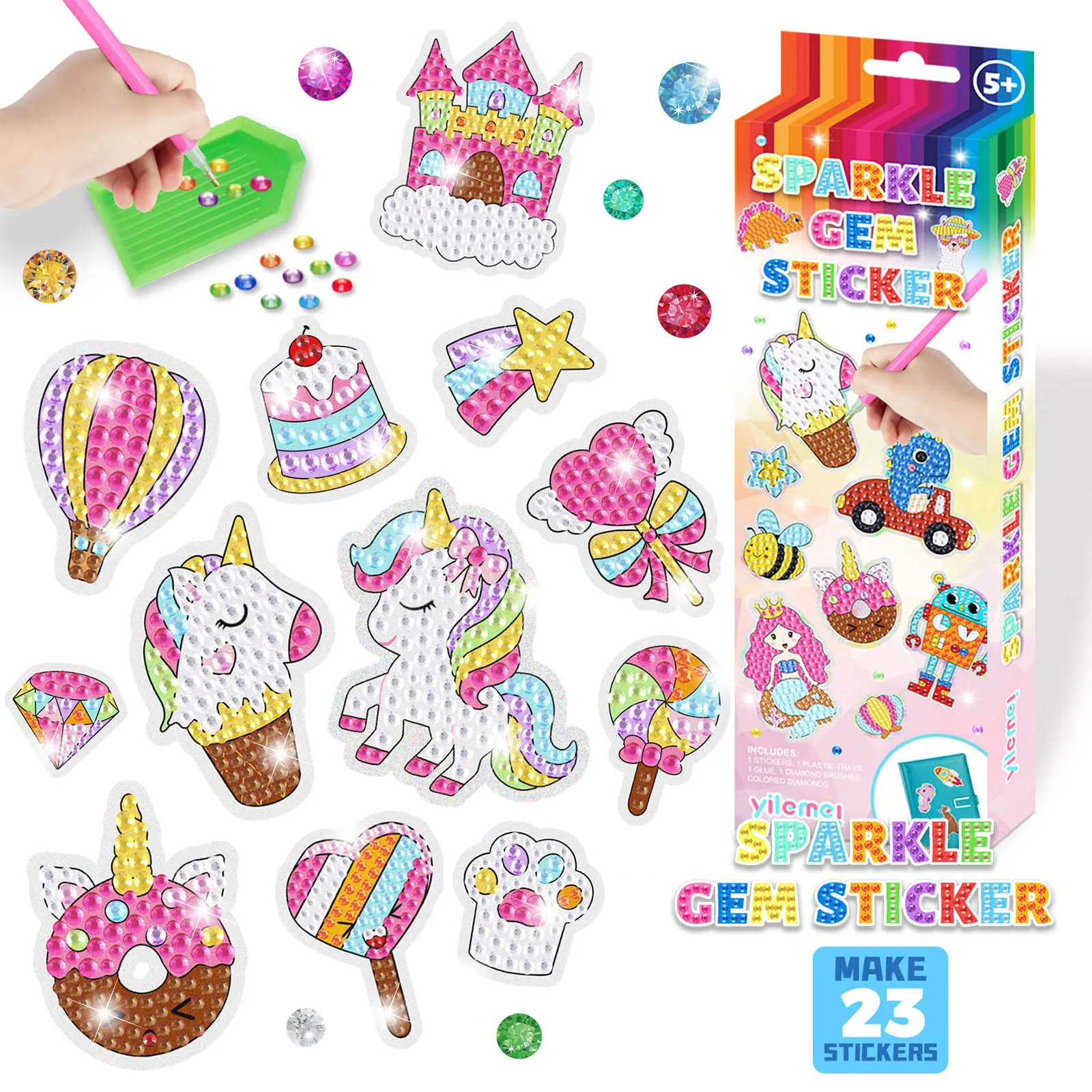 Painting Sticker Kit for Kids Girls Boys Cute Pony Pattern Handmade 5D DIY Diamond Sticker Paint Ornament Arts Crafts Gifts