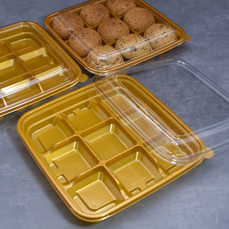 

10 Pcs Disposable Food Cake Containers With Clear Lids Packaging Boxes Pastry Takeout Box 6 9 Small Grids Puff Hot Cocoa Dessert