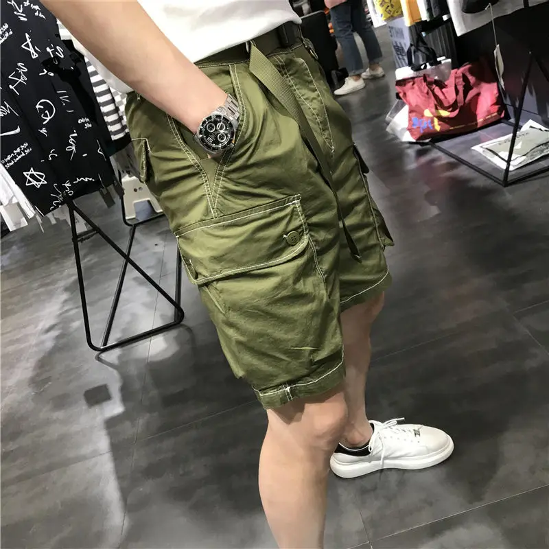 Herren Cargo Shorts Multi Pocket Arbeit grüne kurze Hosen für Männer Kleidung breite Luxus Harajuku lose Sommer 2024 Mode Streetwear