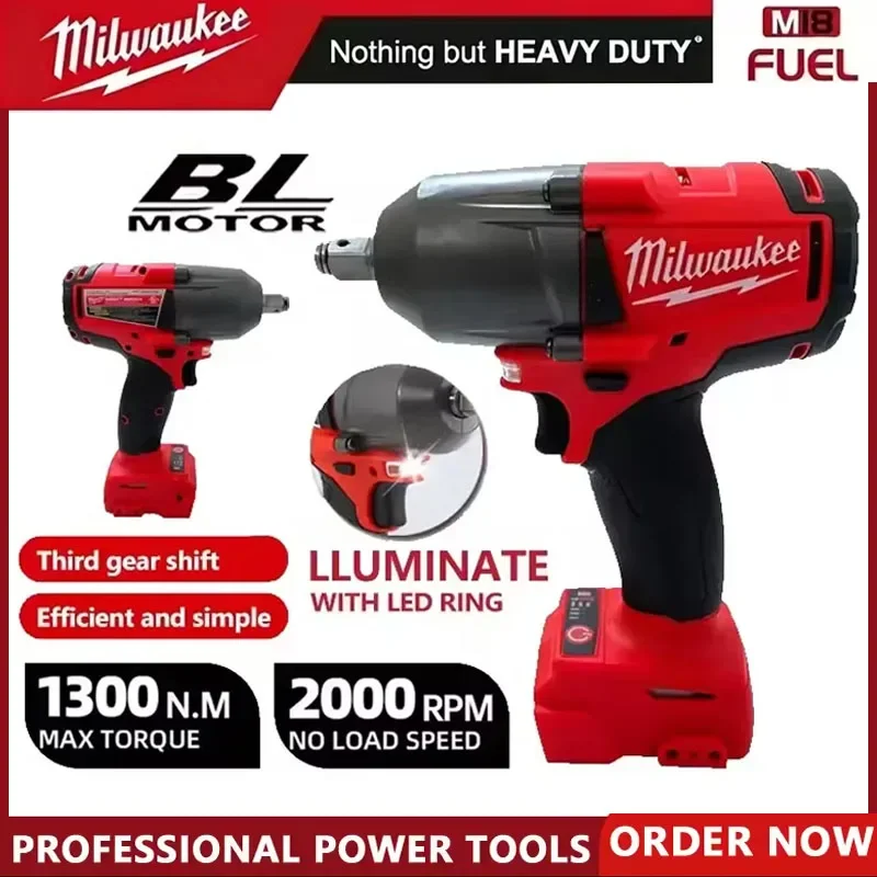 

Аккумуляторный ударный гайковерт Milwaukee 18В, бесщеточный, с высоким крутящим моментом 813 Нм, электроинструмент для ремонта автомобилей и грузовиков, с аккумулятором в комплекте