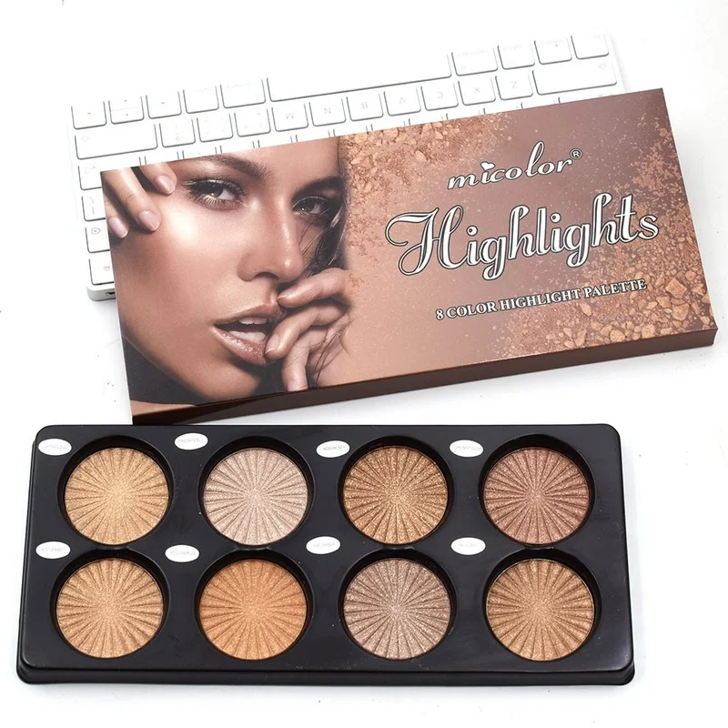 8color Highlight Palette Bronze Wheat Color Glitter Face Contour Palette Brighten 3d Face Makeup for Woman Foundation Waterproof