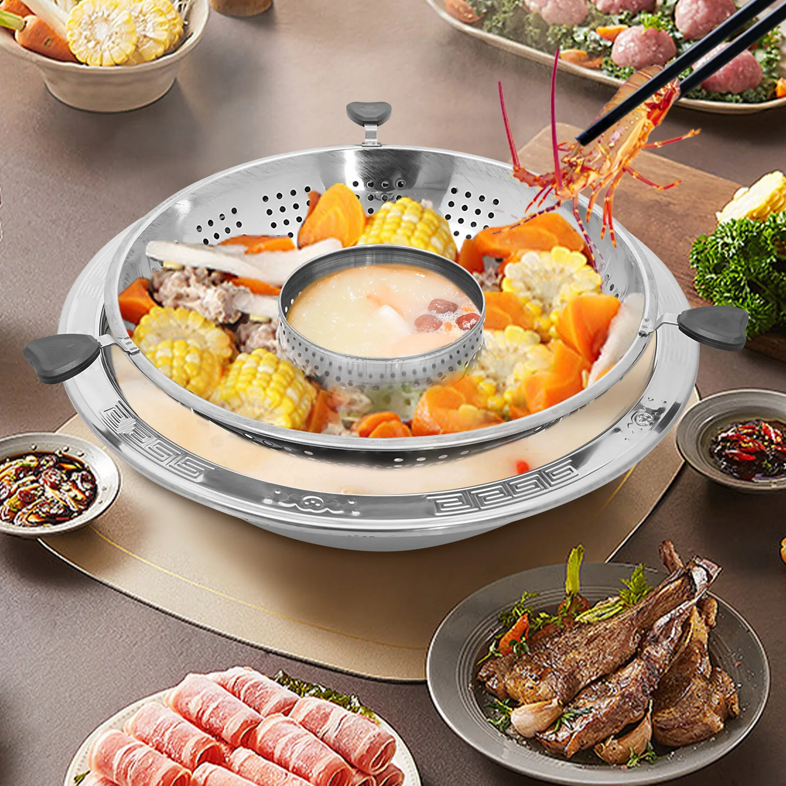 

Rotary Hot Pot, Hot Pot with Divider, Chinese-style Lifting Hot Pot
