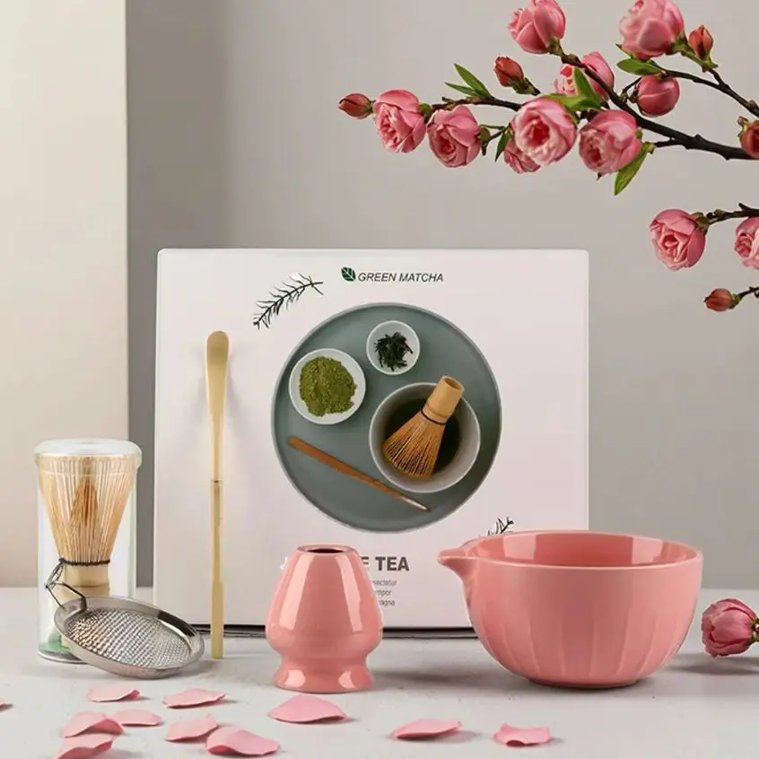 

Bespritgift Glaze Change Matcha Set 5pc Master Bowl 100 Prong Bamboo Whisk Scoop Song Dynasty Tea Ceremony Luxury Kit