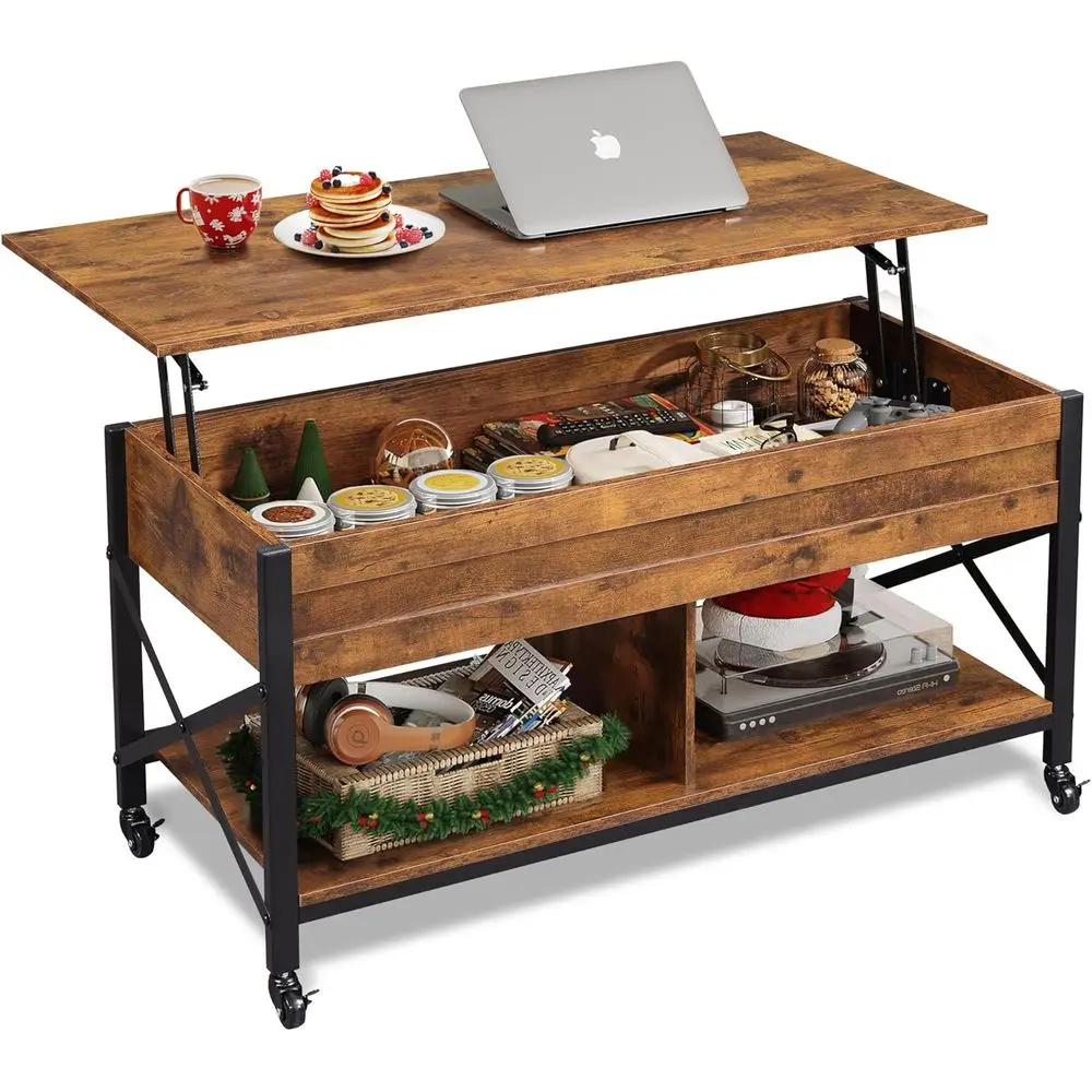

Coee Table, 41.3" Lit Top Coee Table with 4 Wheels, Hidden Comparent, Storage Shel and Lit Tabletop or Living Room, Retion Room,