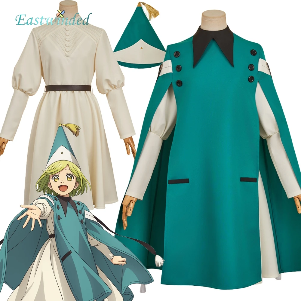 

Anime Atelier of Witch Hat Co Co Cosplay Blue Costume Hat Uniform White Dress Clothes Set Koko Outfits Halloween Carnival Women