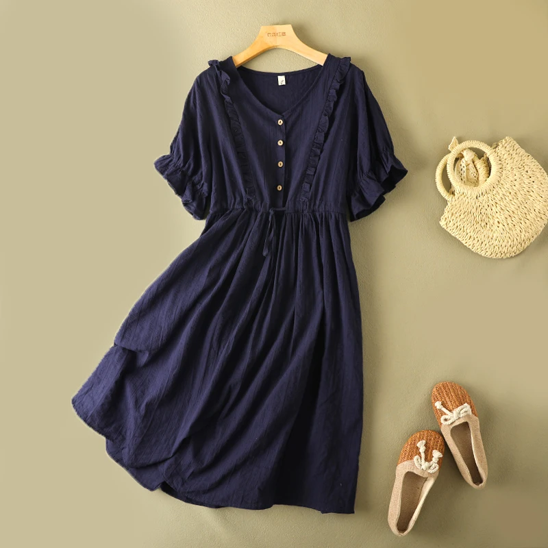 V-Ne couleur Pure plissé ort Sve longue a-ligne Dr été grande taille femme taille Dstring taille haute mmet détail