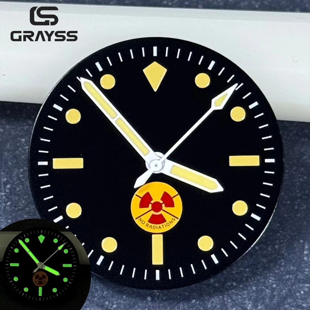 

no-radiation fit for 50 FATHOMS 28.5mm Watch Dial Face Accessories Luminous White Hand Fit for NH35 NH36 Automatic Movement