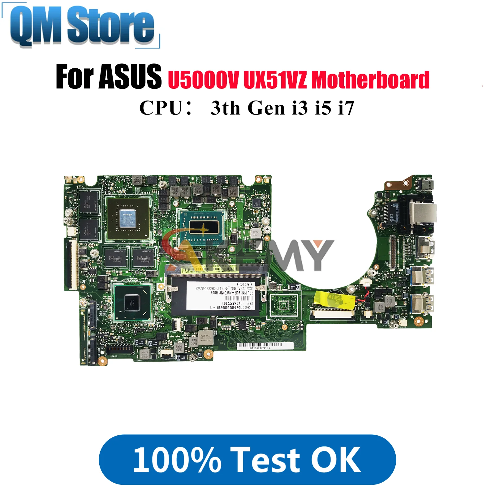 

UX51VZ Материнская плата для ноутбука ASUS ZenBook UX51VZ U5000V UX51V Материнская плата для ноутбука с процессором i3 i5 i7 100% тестирование ОК быстрая доставка